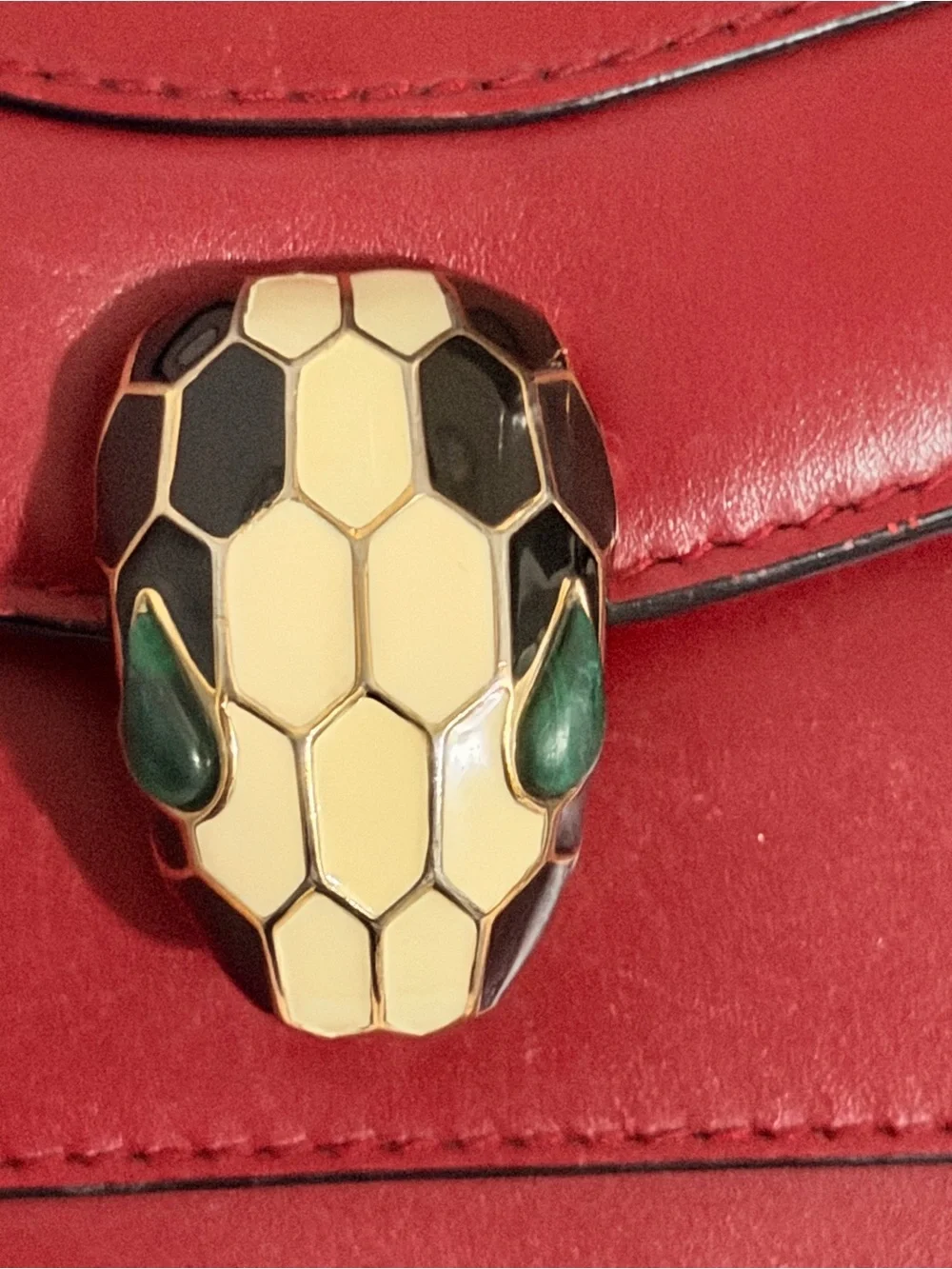 Red Leather Shoulder Bag with Serpentine Clasp